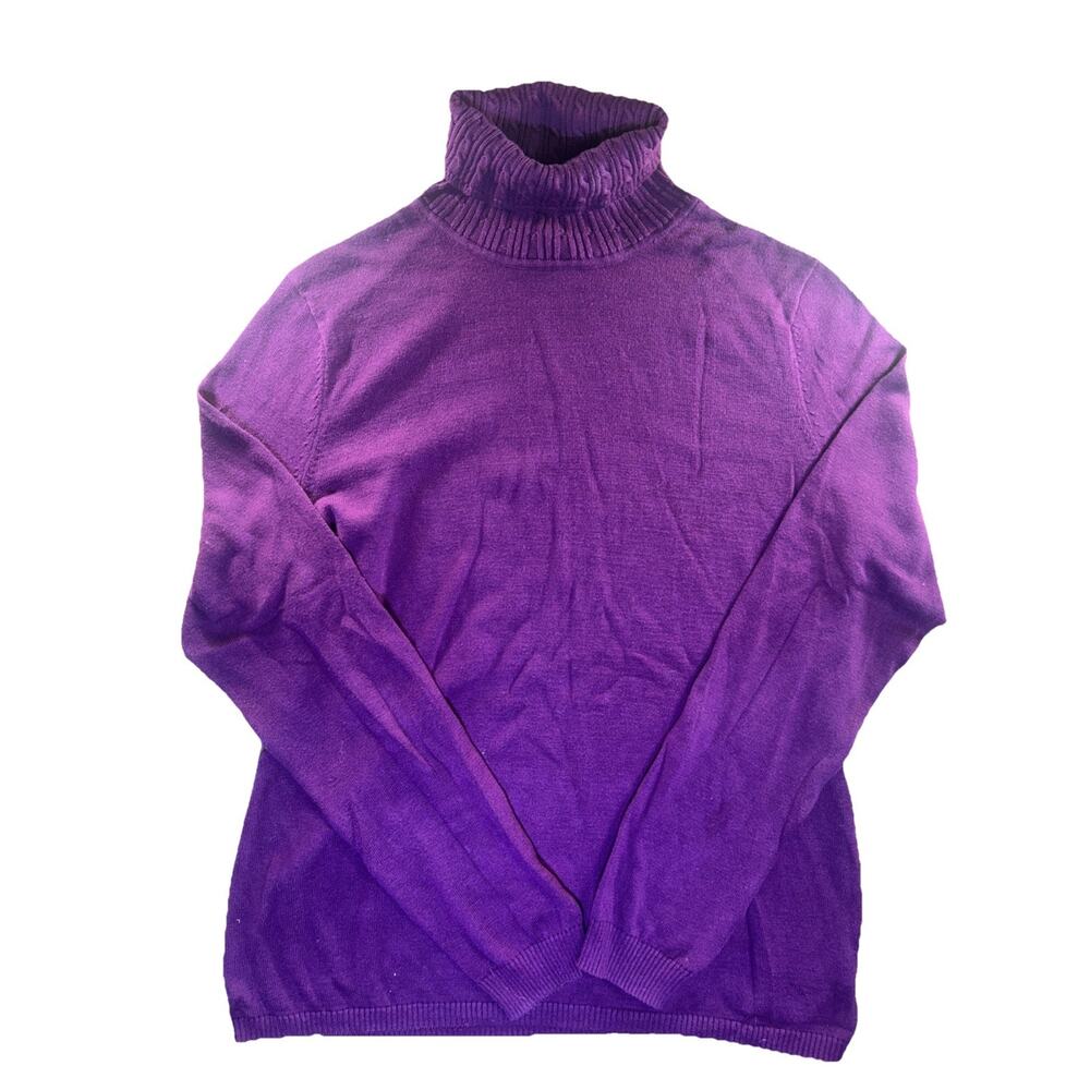 Talbots Turtleneck Sweater Womens M Purple Ribbed Neck Knit Long Sleeve Casual
